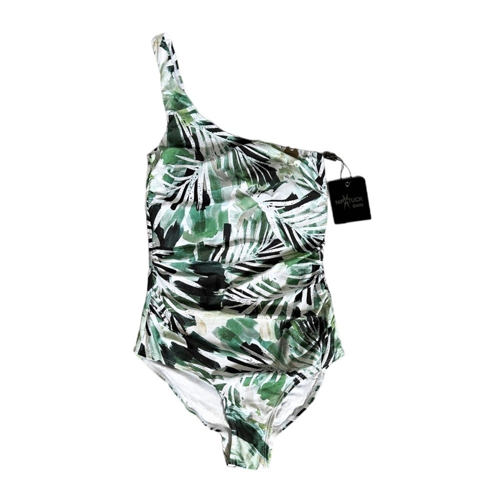 Bond-Eye One Shoulder One Piece Swimsuit Multi Fit Cup Tropical Nip Tuck NWT 6